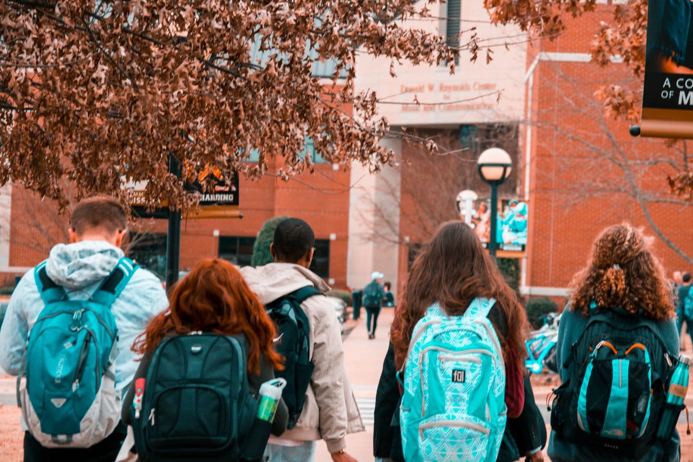Students walking together on a university campus