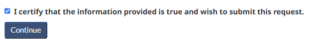 Certification checkbox ticked before submitting the ATIP request